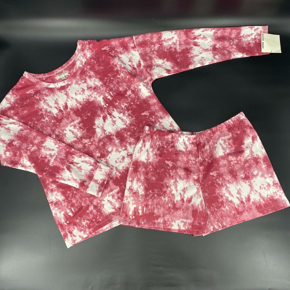 Anne Klein Women's Pajamas Set Medium Sleep Wear Tie-Dye Sweatshirt Shorts